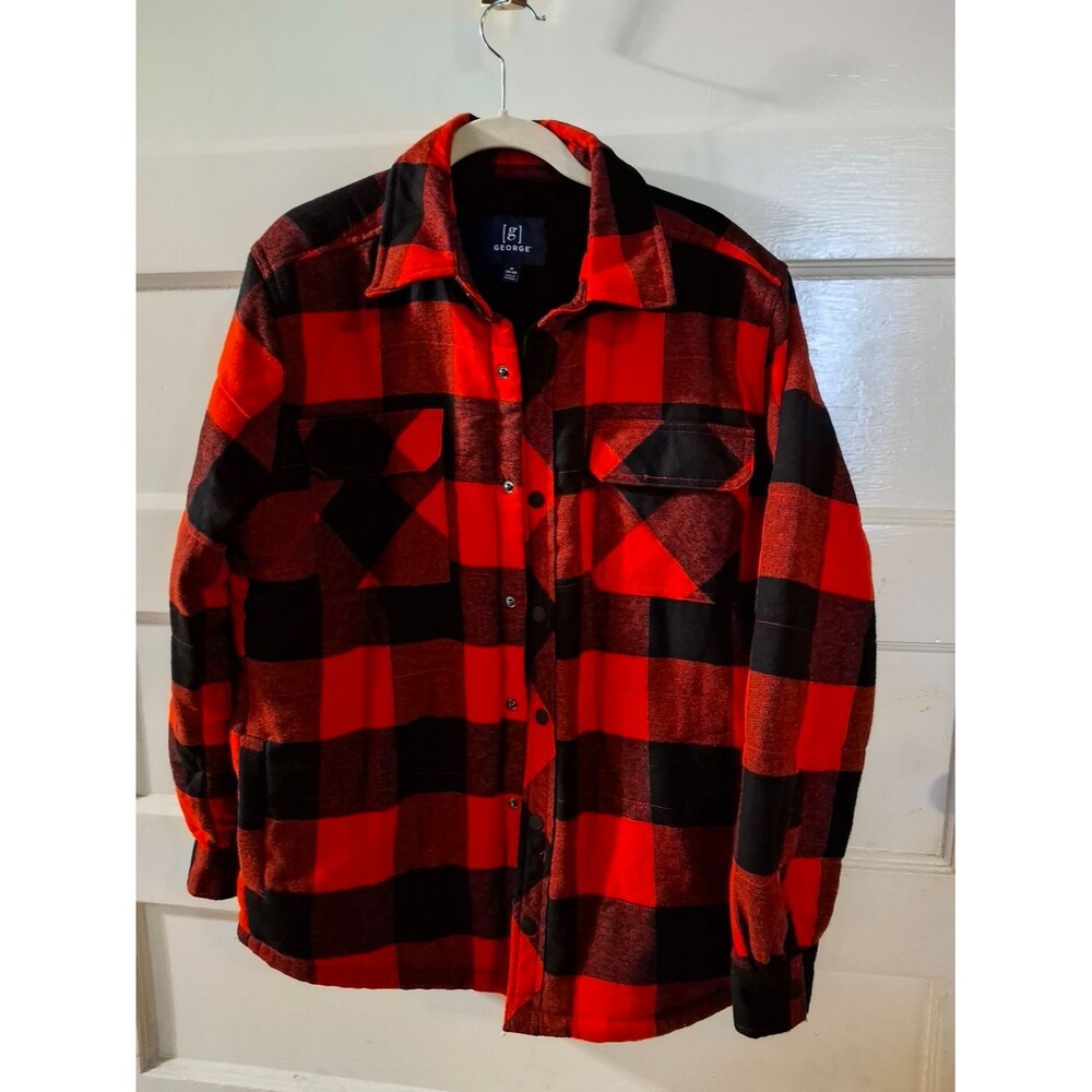 George Red and Black Plaid Button-Up Jacket